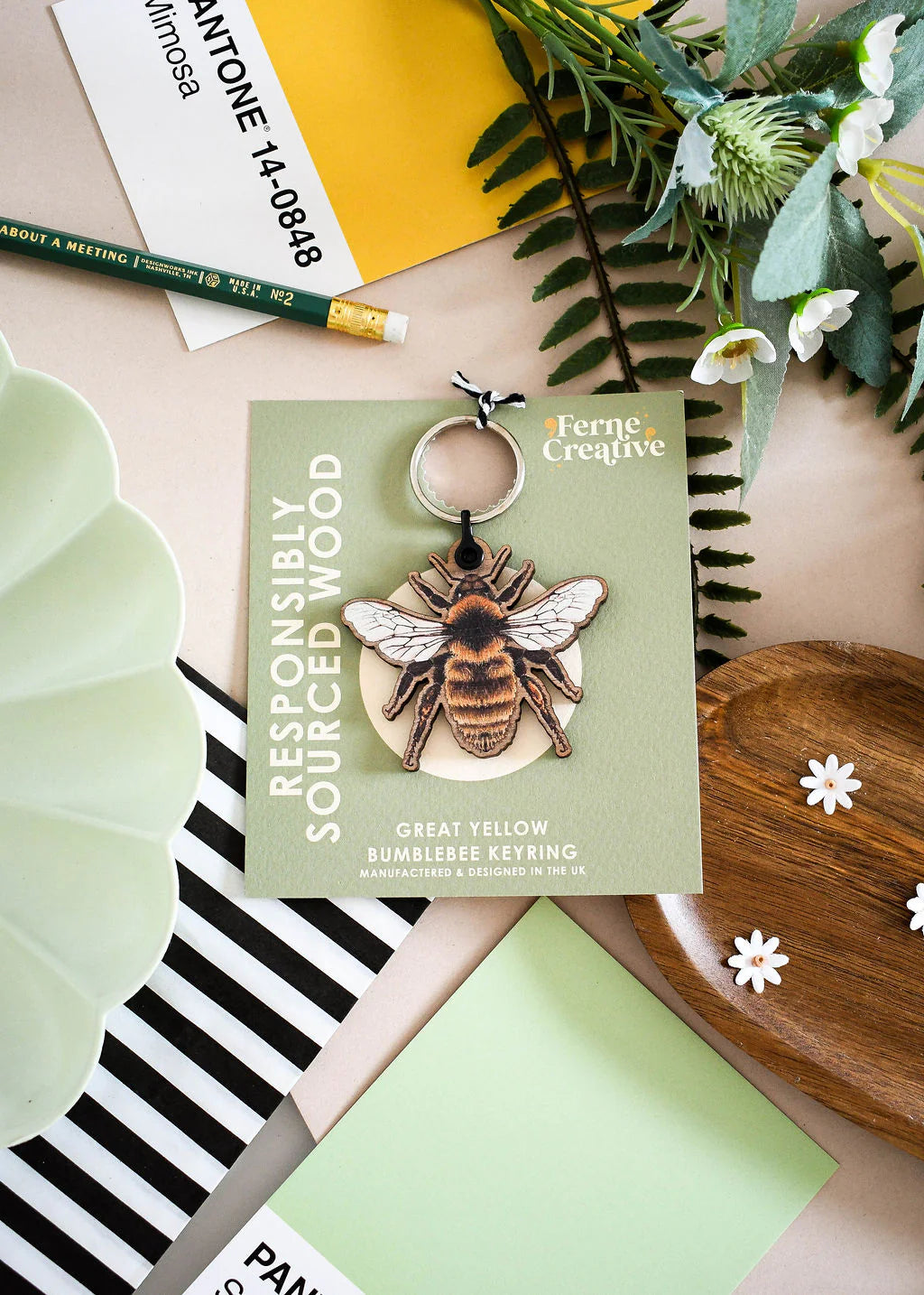 Great Yellow Bumblebee - Wooden Keyring
