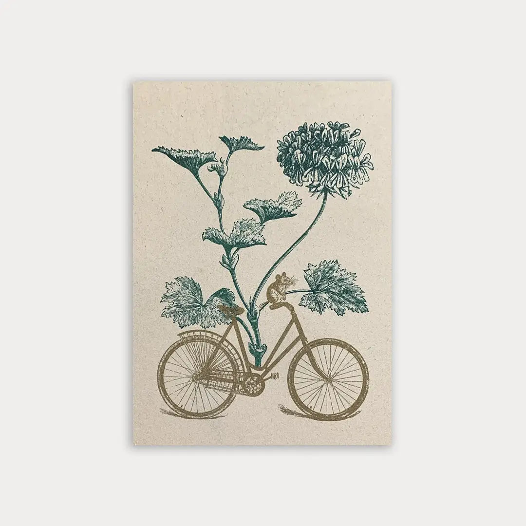 Bicycle with Mouse and Plant - Postcard