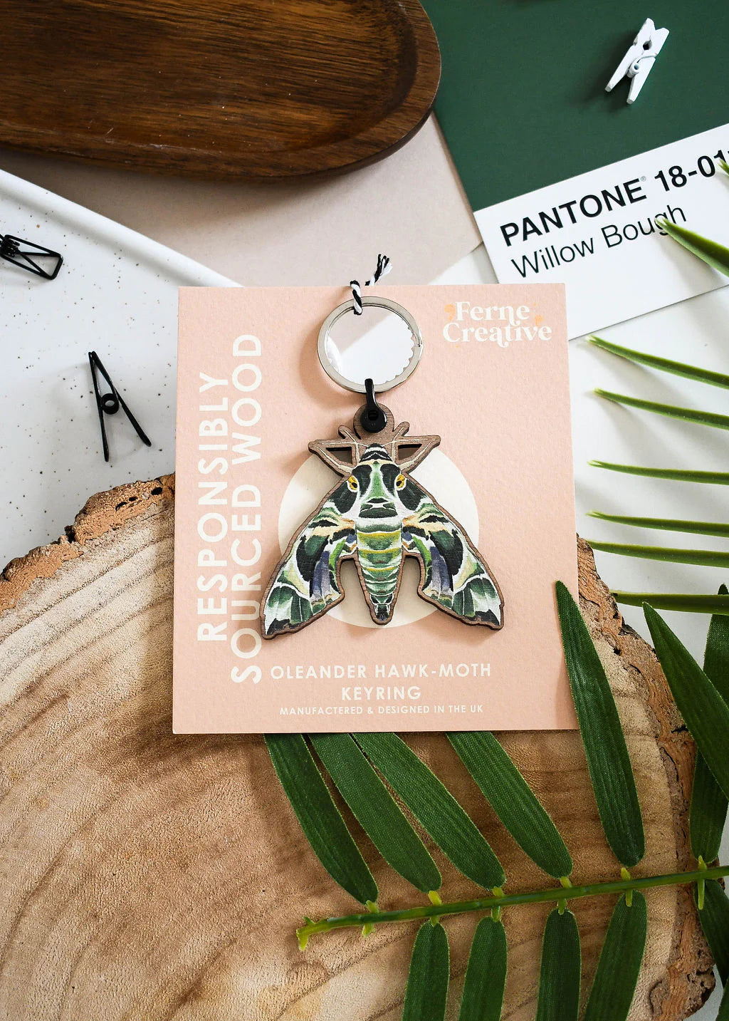 Oleander Hawk-Moth - Wooden Keyring