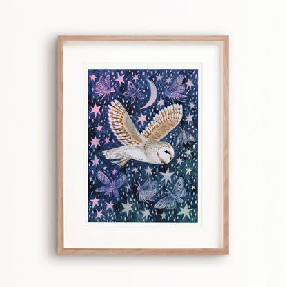 Barn Owl & Moths Art Print