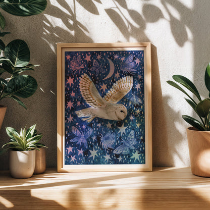 Barn Owl & Moths Art Print