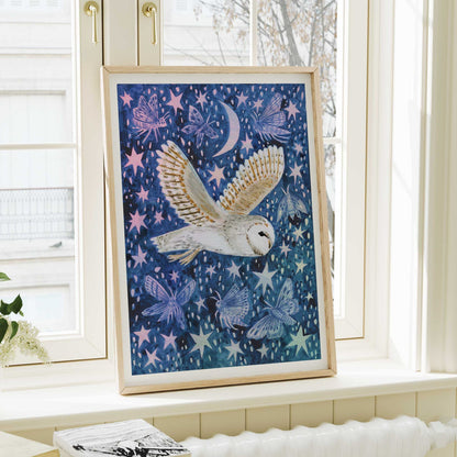 Barn Owl & Moths Art Print