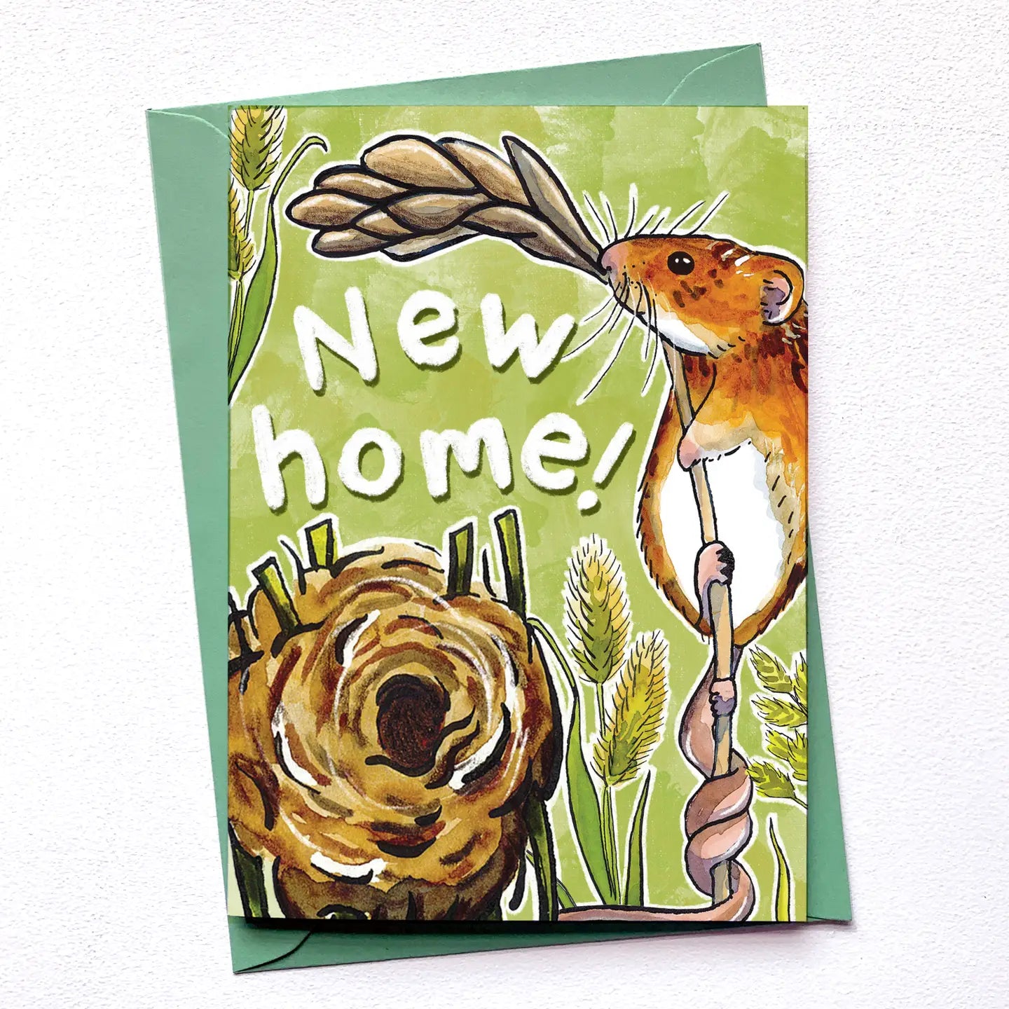 Harvest Mouse New Home - Greetings Card