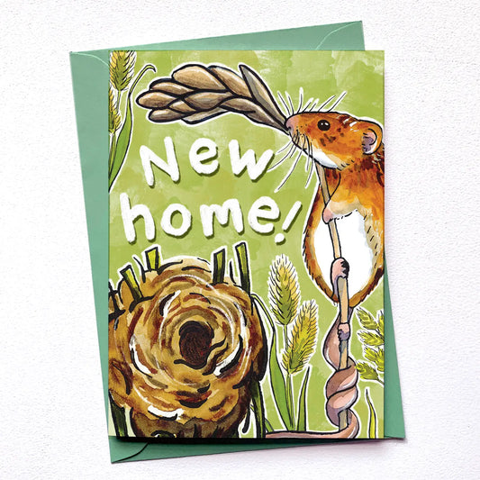 Harvest Mouse New Home - Greetings Card