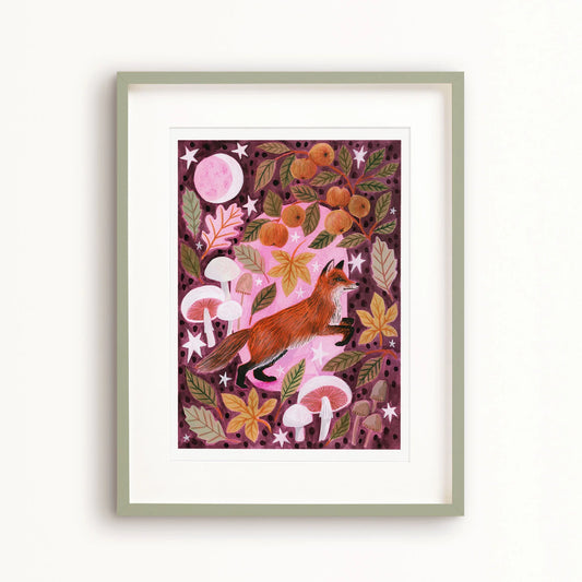 Fox and Mushrooms Autumnal Art Print