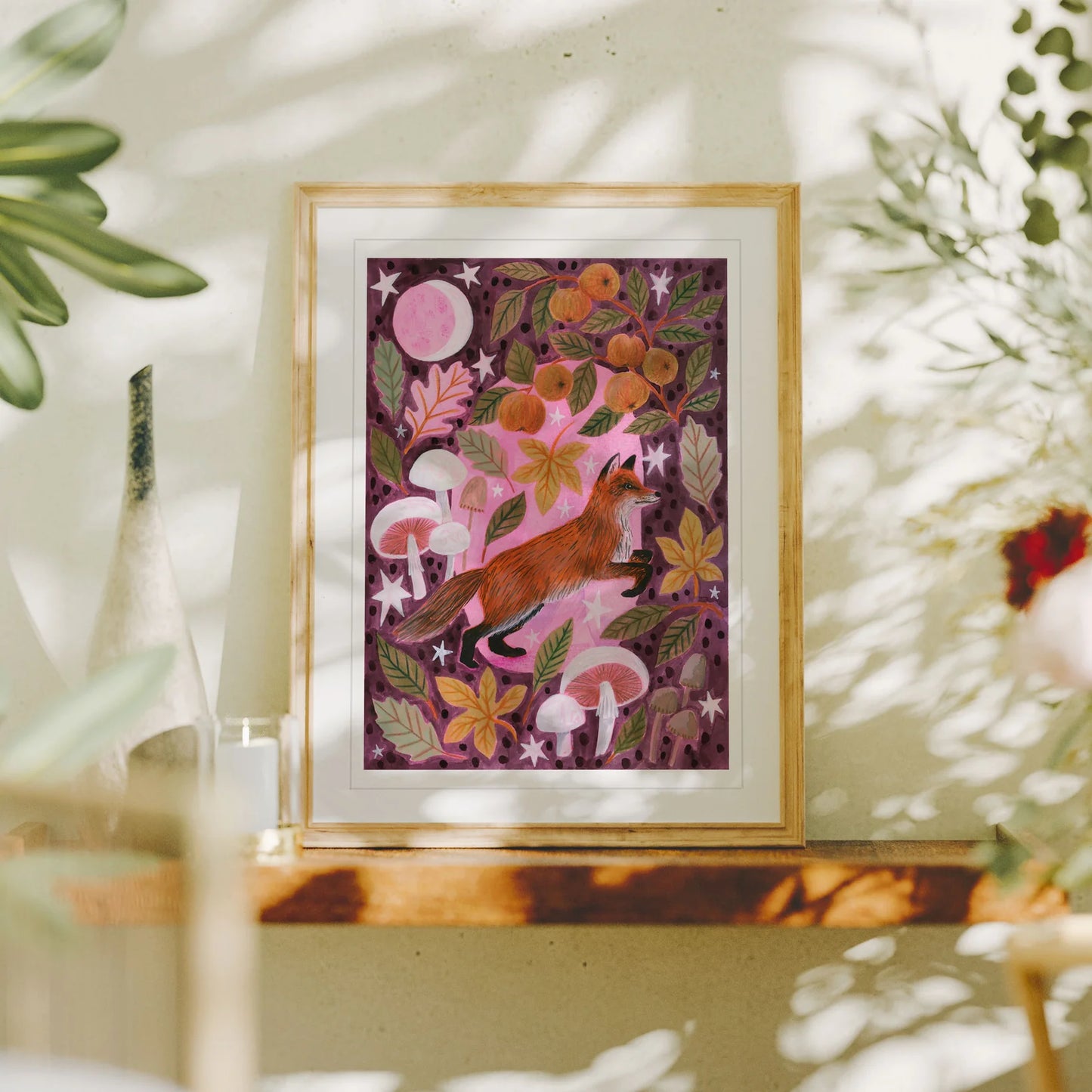 Fox and Mushrooms Autumnal Art Print