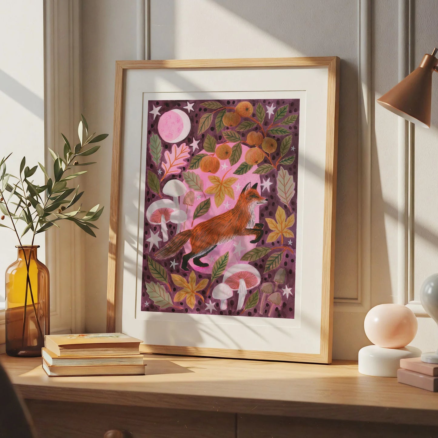Fox and Mushrooms Autumnal Art Print