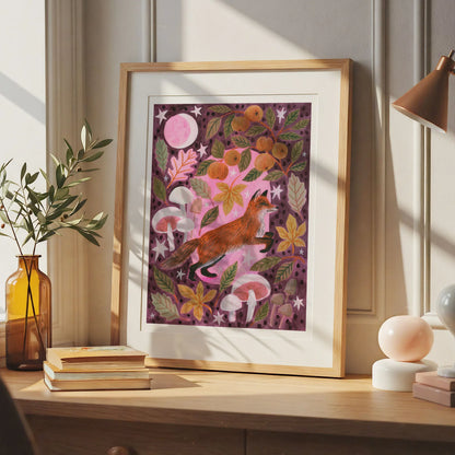 Fox and Mushrooms Autumnal Art Print