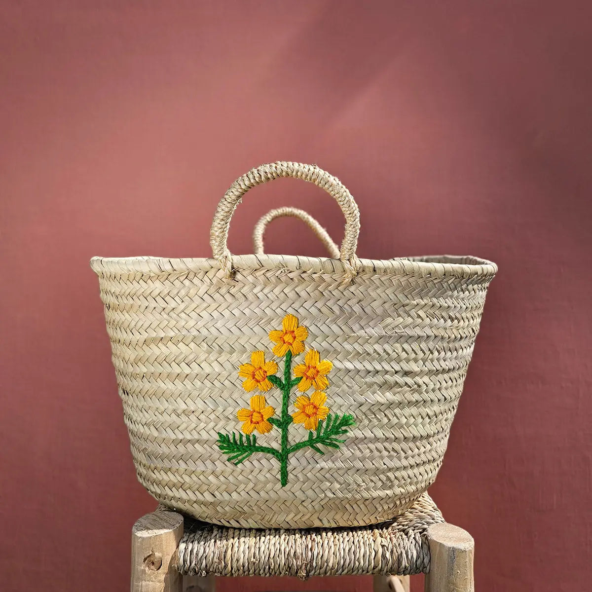 Hand Embroidered Market Basket - Cosmos