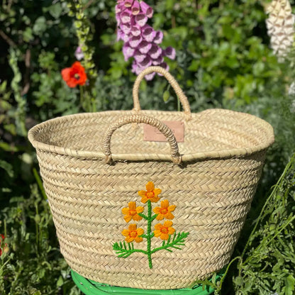 Hand Embroidered Market Basket - Cosmos