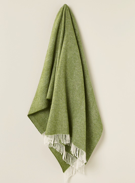 Herringbone Pure Wool Throw - Apple