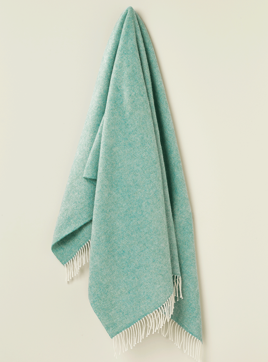 Herringbone Pure Wool Throw - Aqua