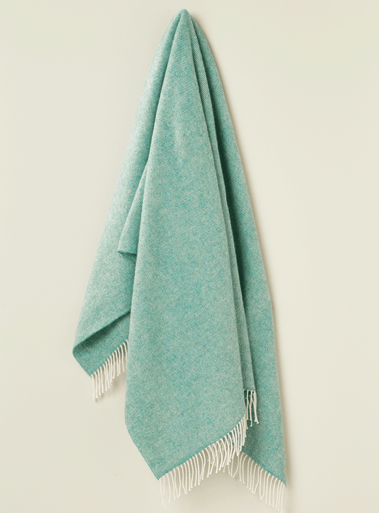 Herringbone Pure Wool Throw - Aqua
