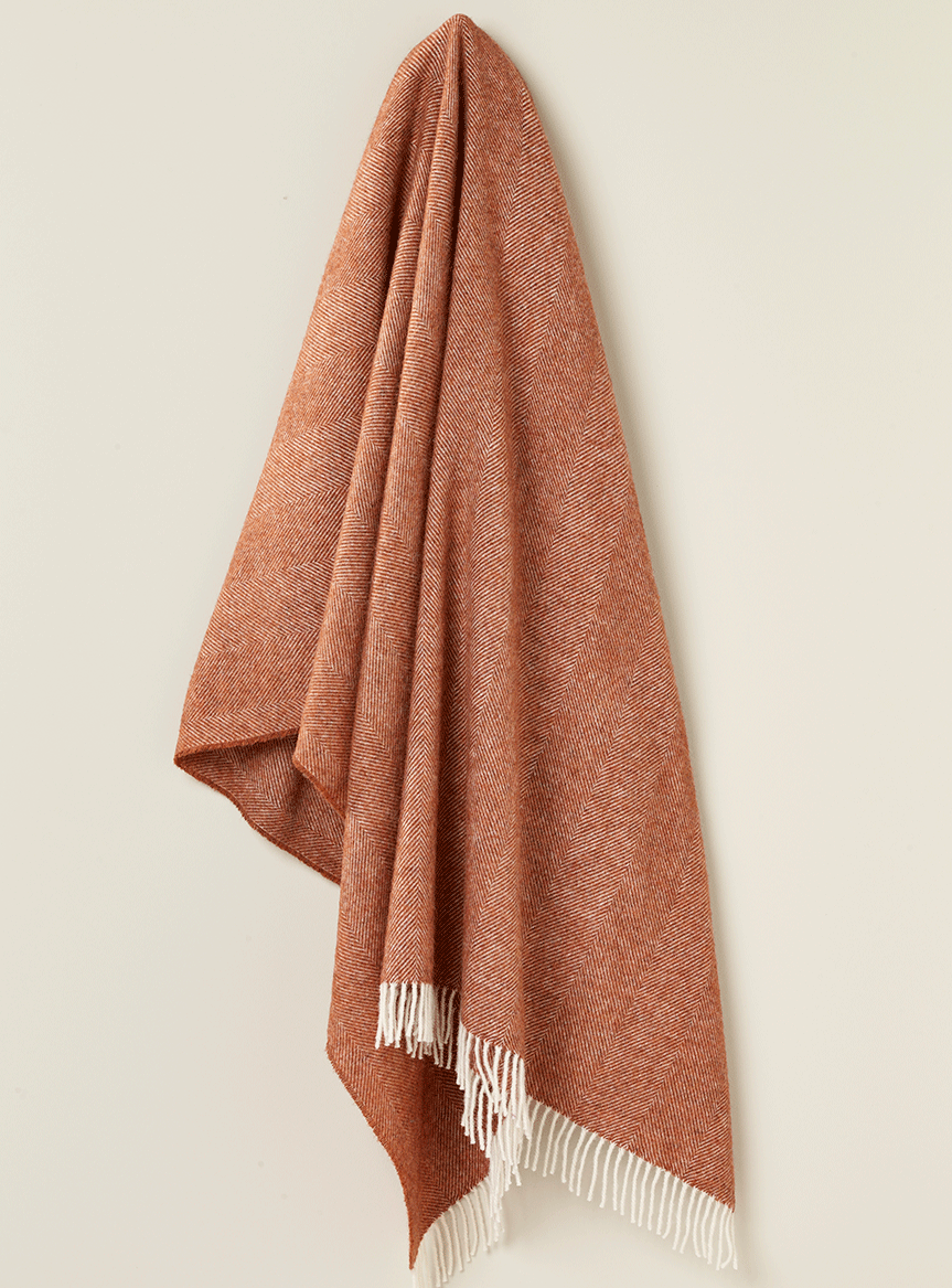 Herringbone Pure Wool Throw - Brick
