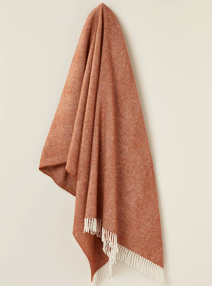 Herringbone Pure Wool Throw - Brick
