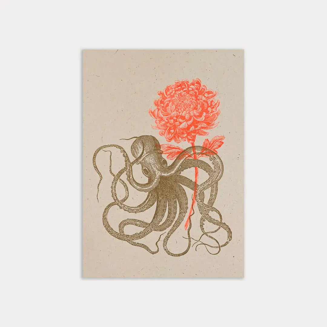 Octopus with Flower - Postcard