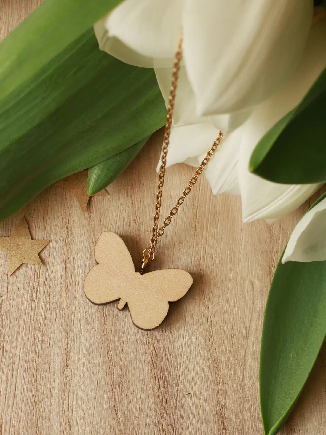 Wooden Orange Tip Butterfly Necklace