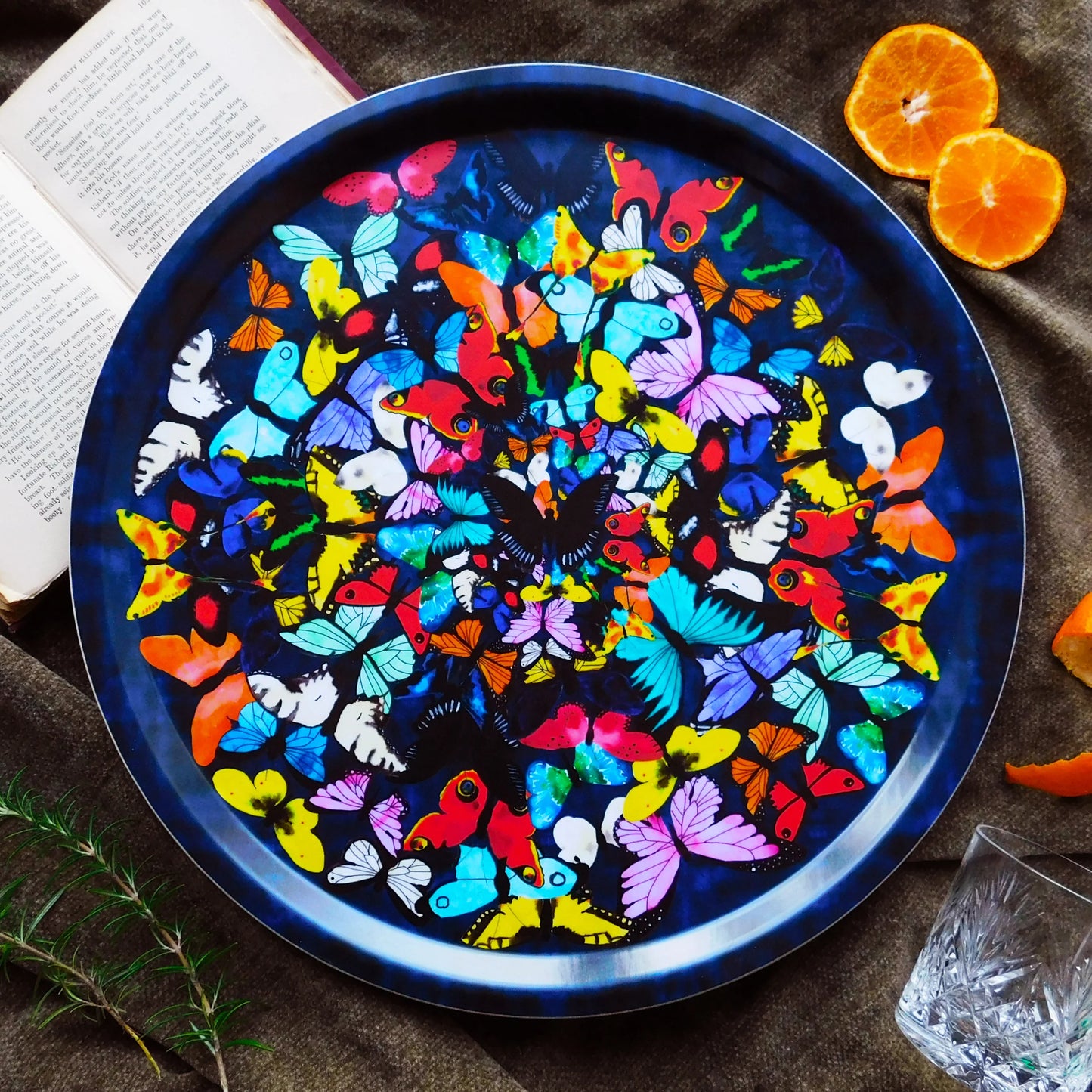 Lepidoptera Butterfly Wooden Round Tray