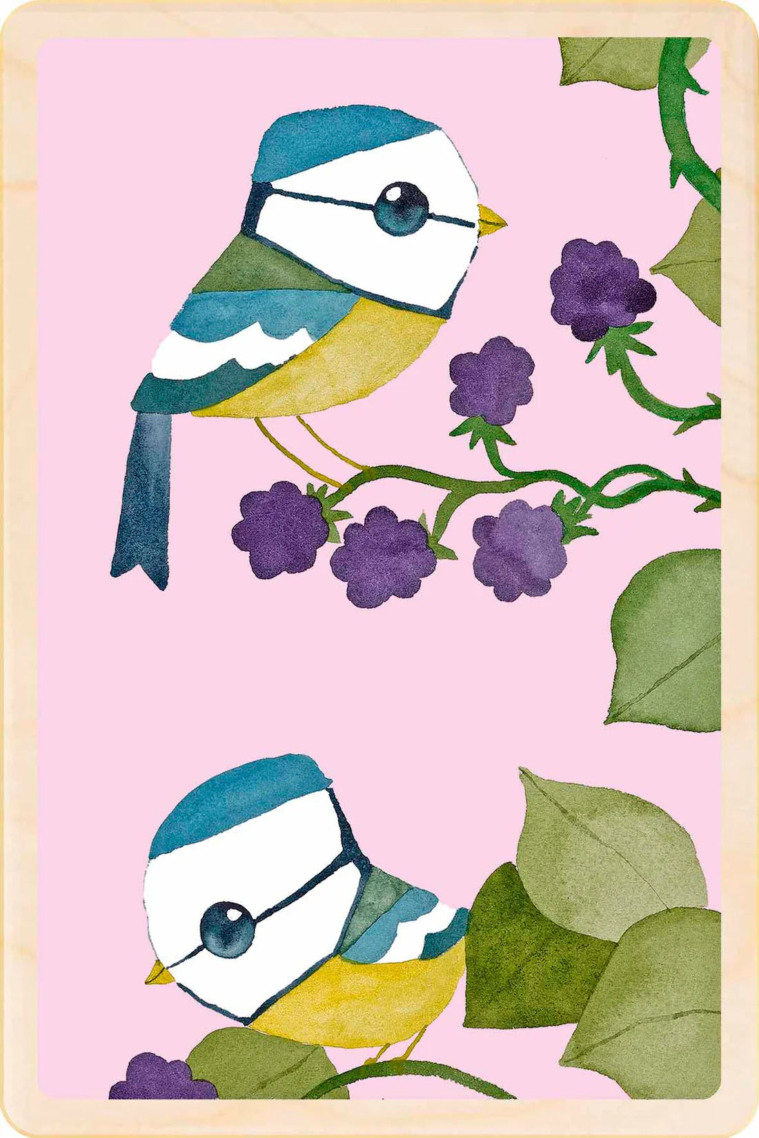 Blue Tits Wooden Postcard