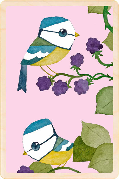 Blue Tits Wooden Postcard