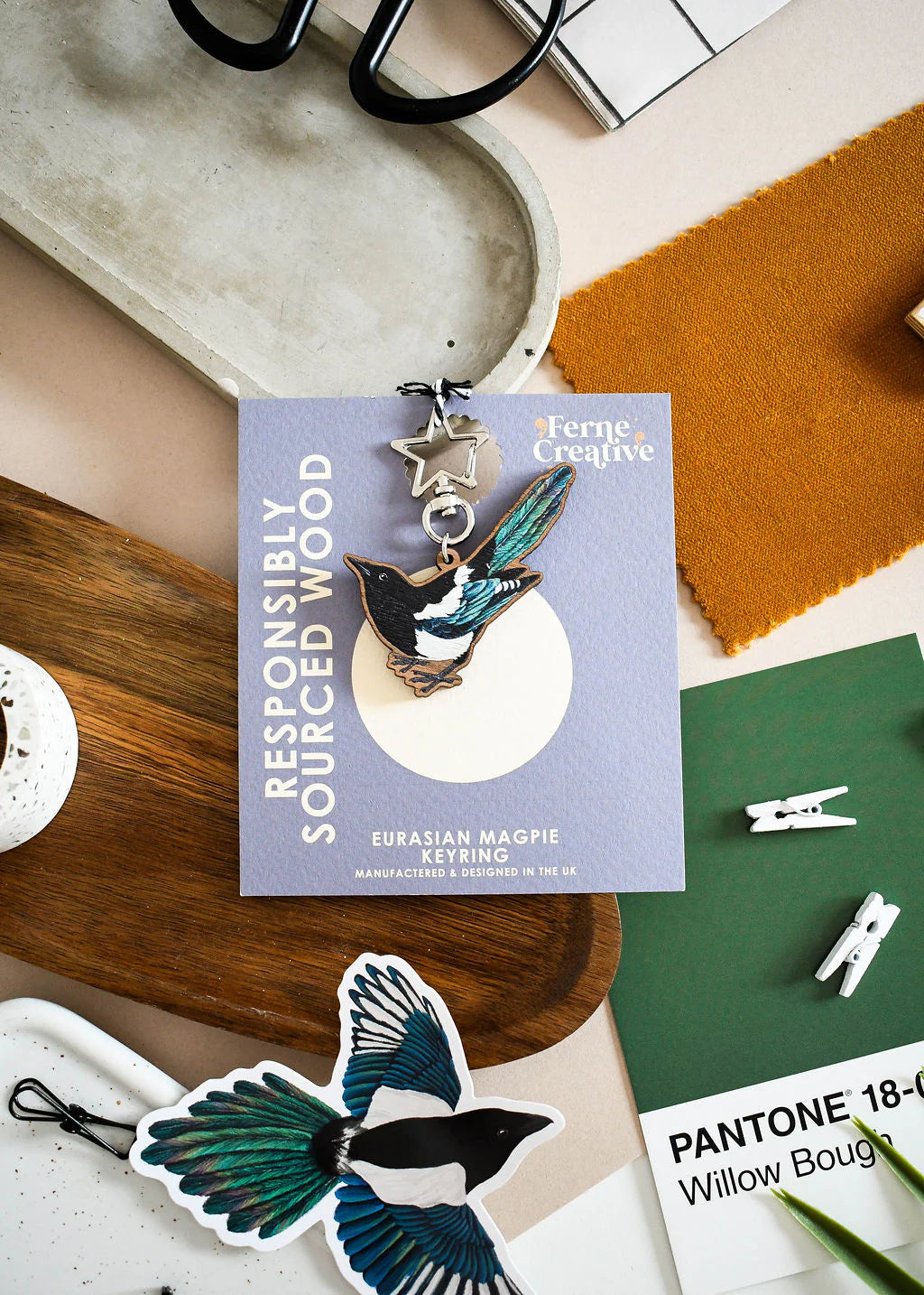 Magpie - Wooden Keyring