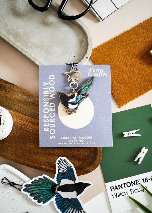 Magpie - Wooden Keyring