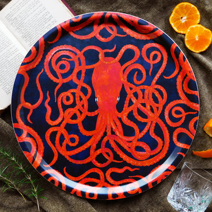 Octopoda Octopus Wooden Round Tray