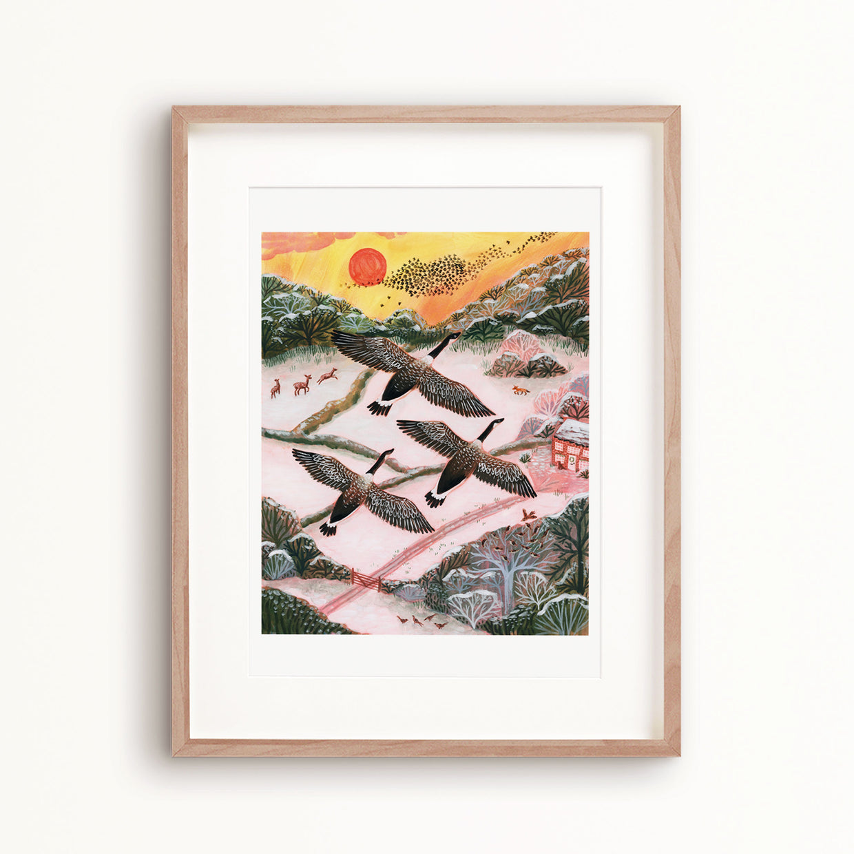 Winter Canada Geese Art Print - A5