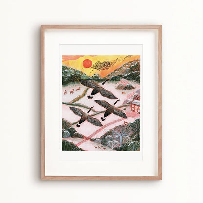 Winter Canada Geese Art Print - A5