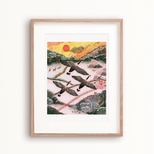Winter Canada Geese Art Print - A5