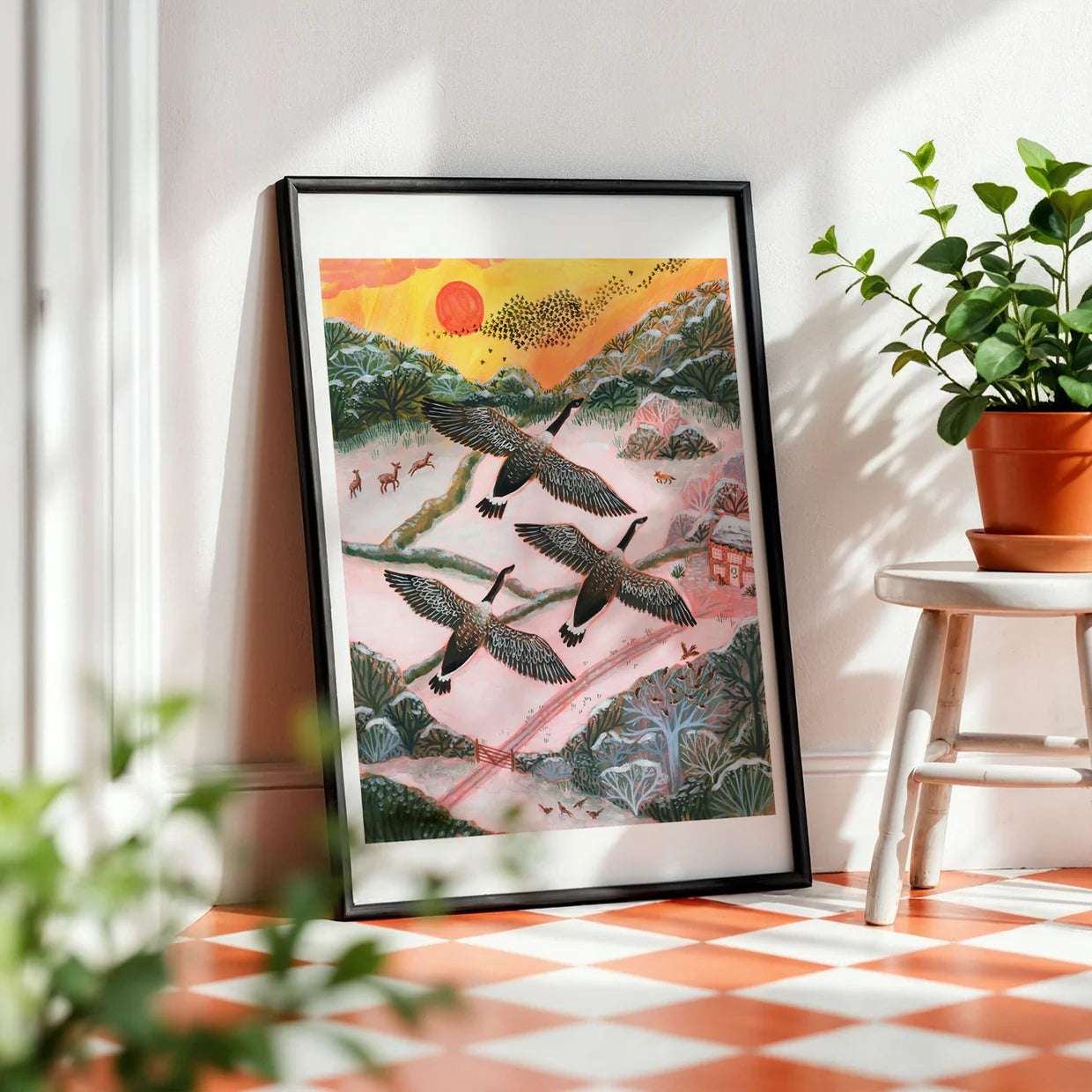 Winter Canada Geese Art Print - A5