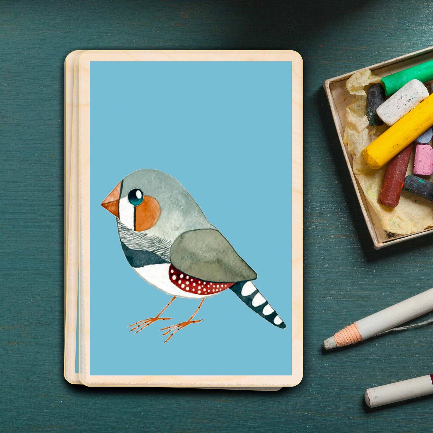 Zebra Finch Wooden Postcard