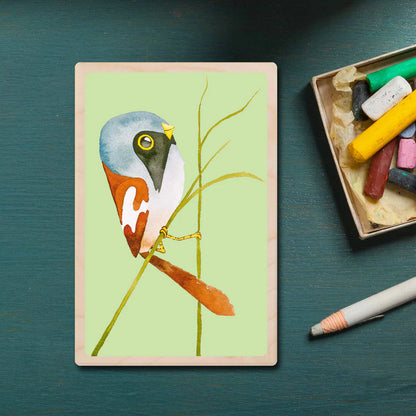 Bearded Tit Wooden Postcard