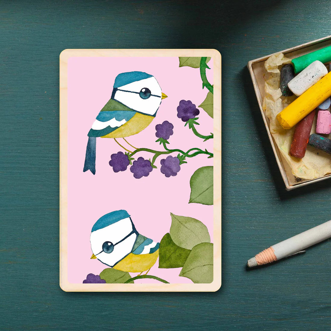 Blue Tits Wooden Postcard