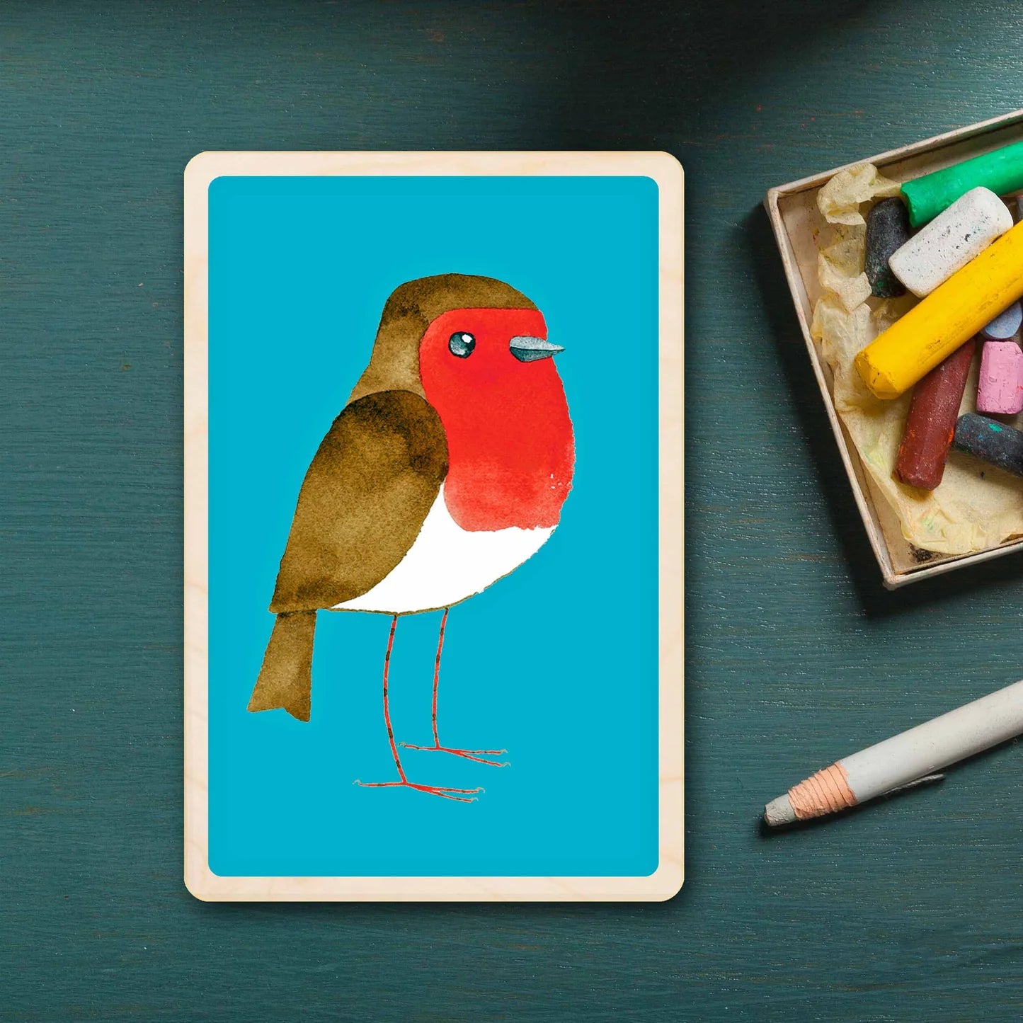 Robin Wooden Postcard